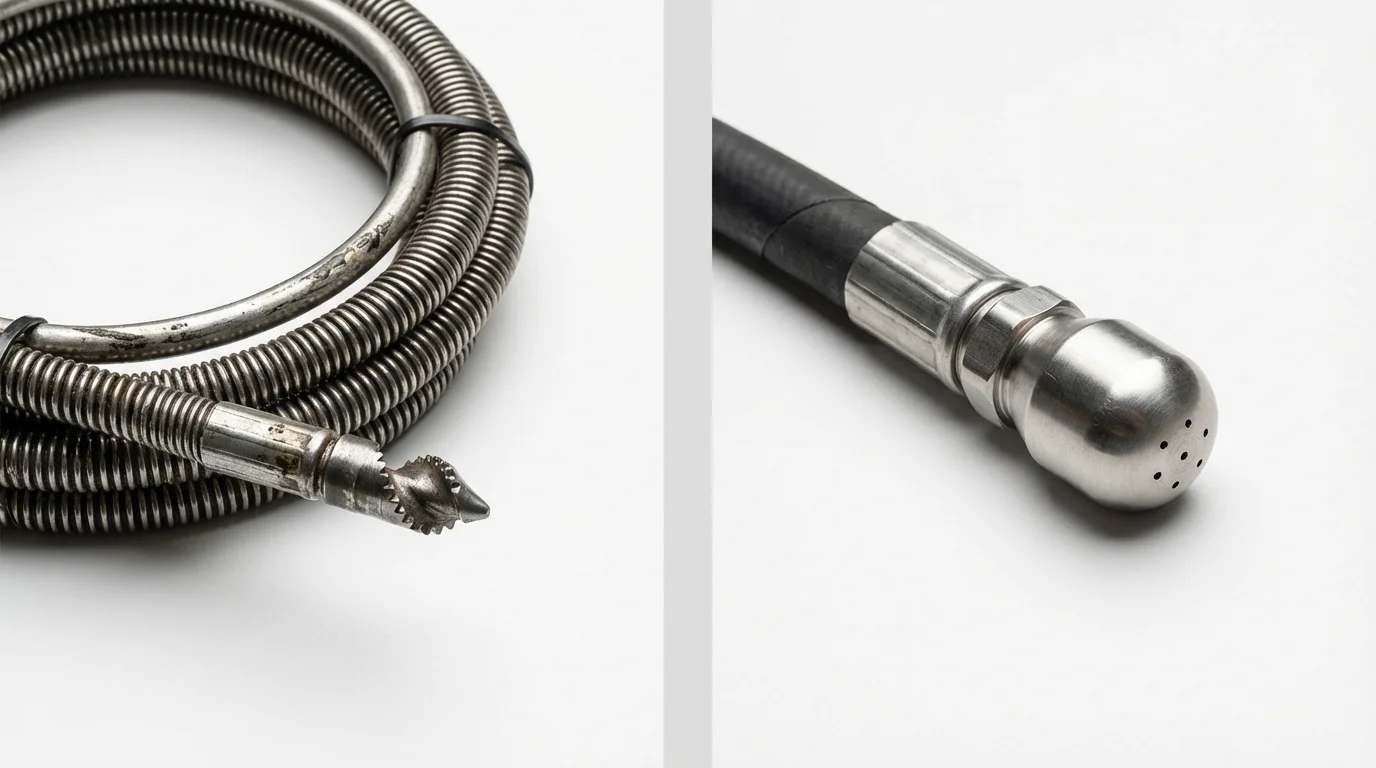 Drain snake cable and hydro jetting nozzle used for drain cleaning in Shelby, AL