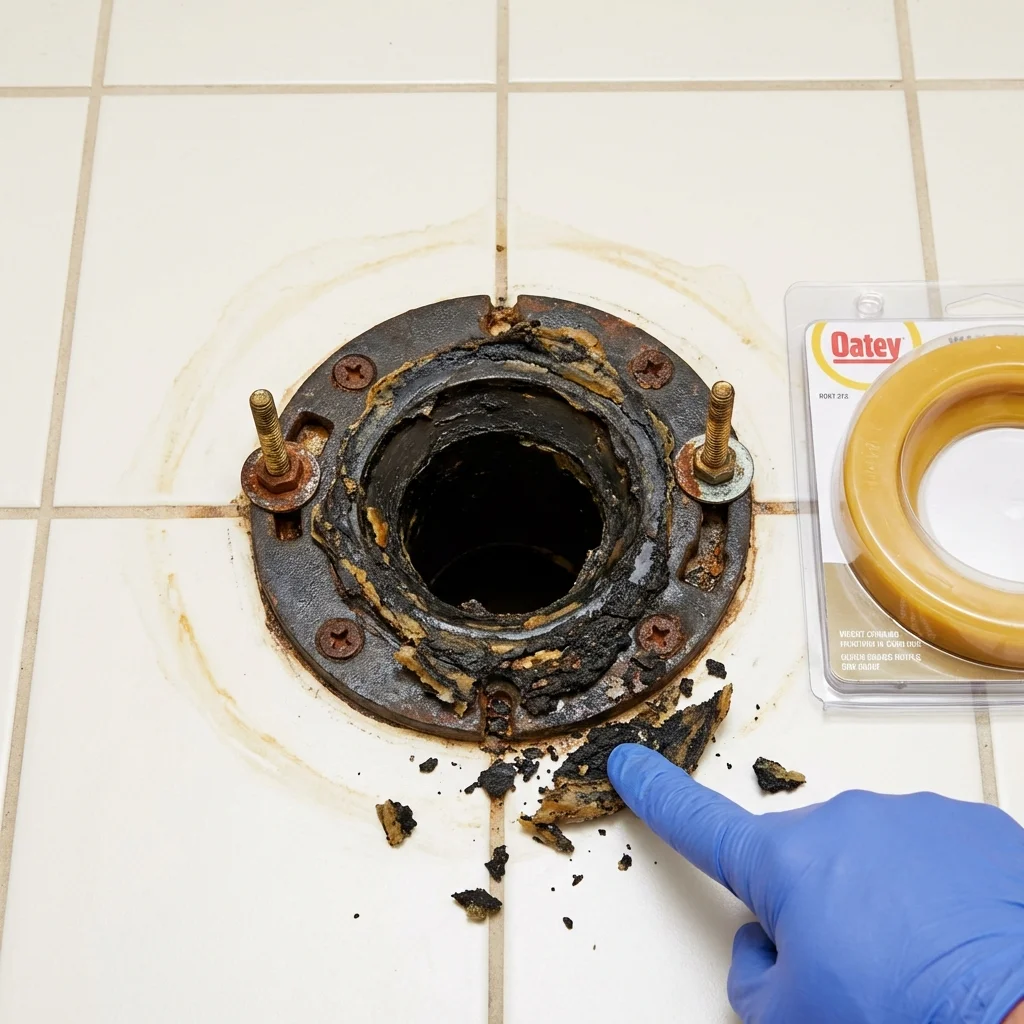 Failed wax ring showing water seepage at the base of a toilet in a Shelby, AL home